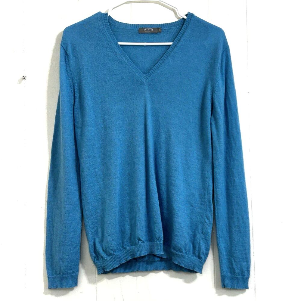 MFH Knits Sky Blue Baby Alpaca Sweater Size XL Lightweight Made in Peru Comfort